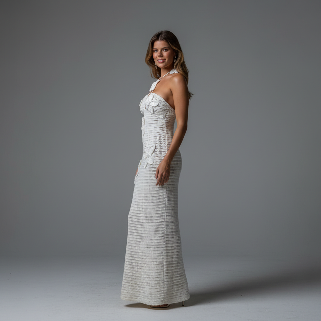 Floral Crochet Halter Maxi Dress