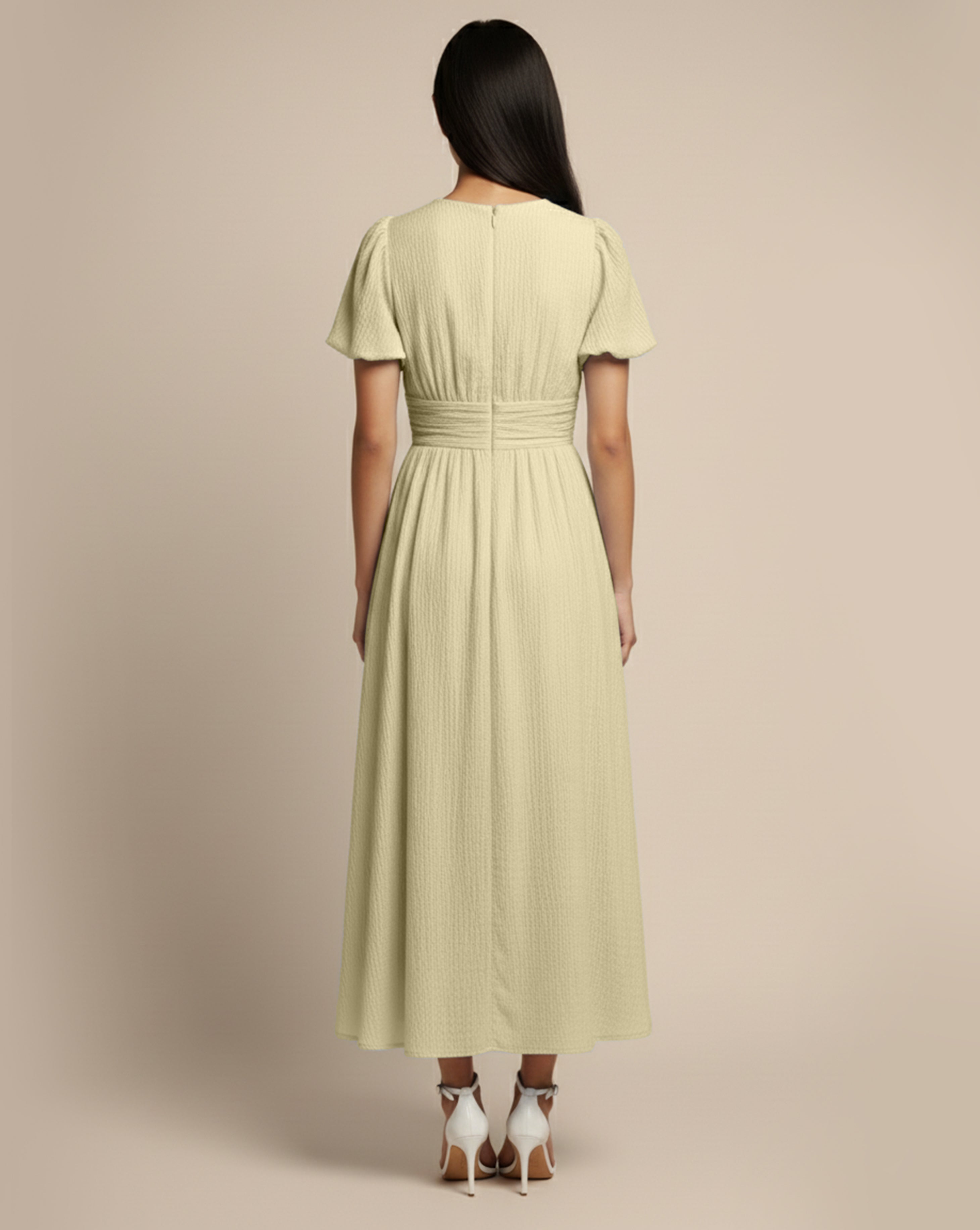 Soft Buttoned V-Neck Midi Dress