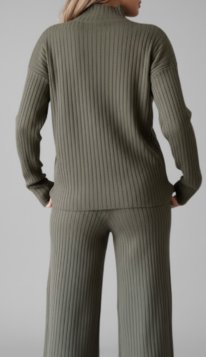 Turtleneck Knit Top and Wide Leg Pants Set