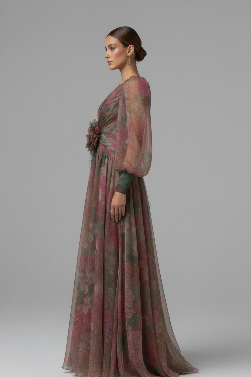 One-Shoulder Floral Tulle Gown