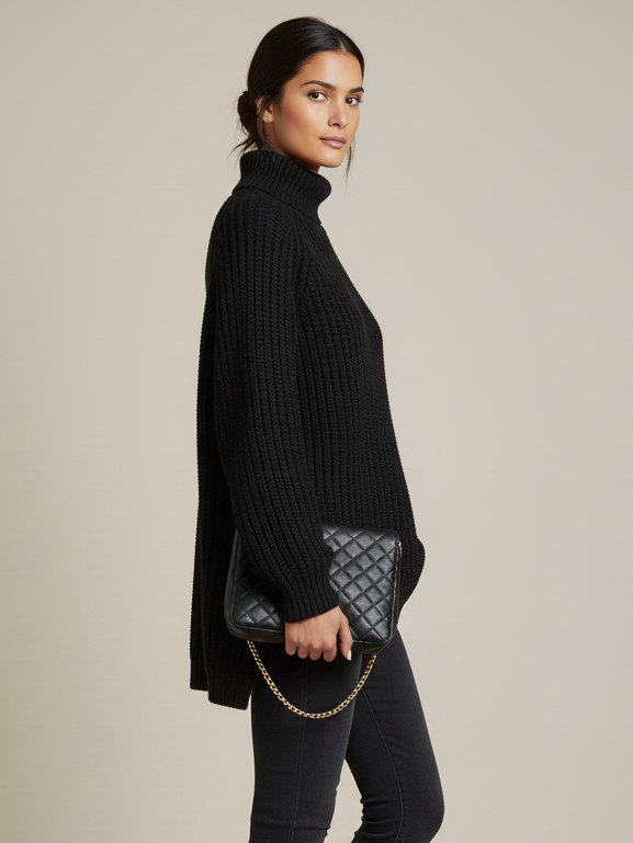 Oversized Knit Turtleneck Pullover Sweater