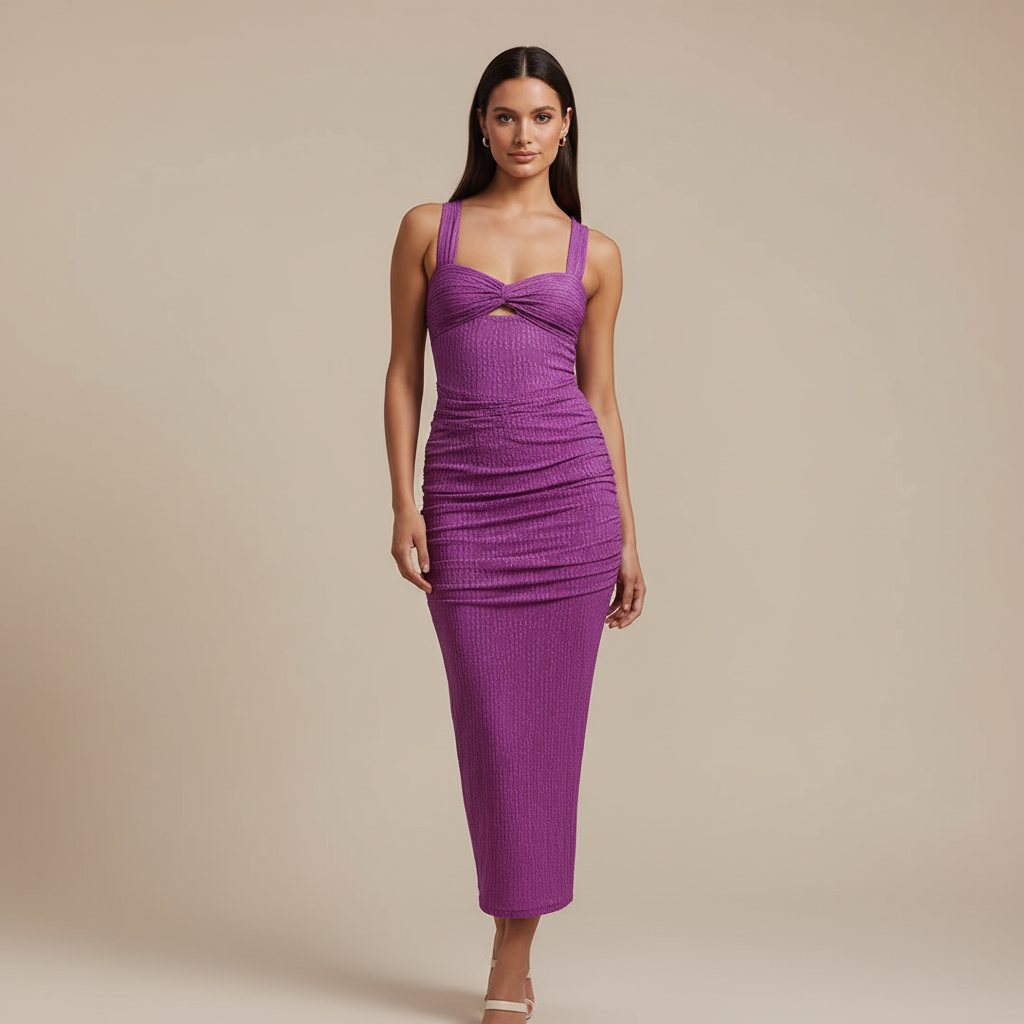 Ruched Mesh Maxi Dress