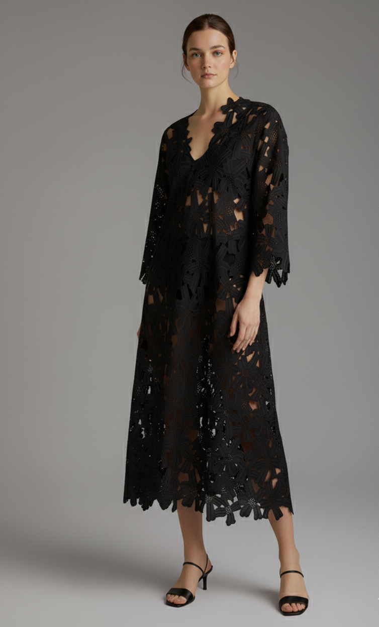 Elegant Lace V-Neck Midi Dress