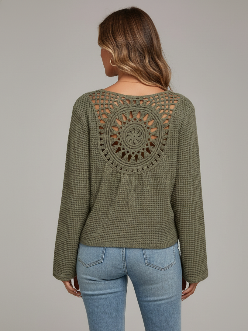 Open Back Knit Top with Mandala Detail