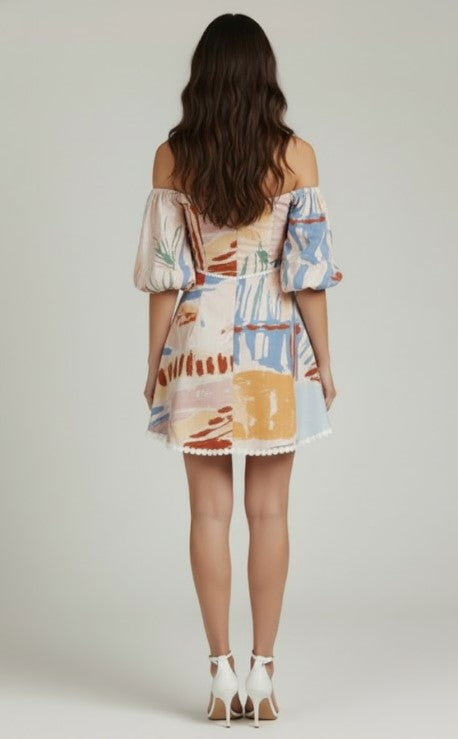 Printed Linen Mini Dress