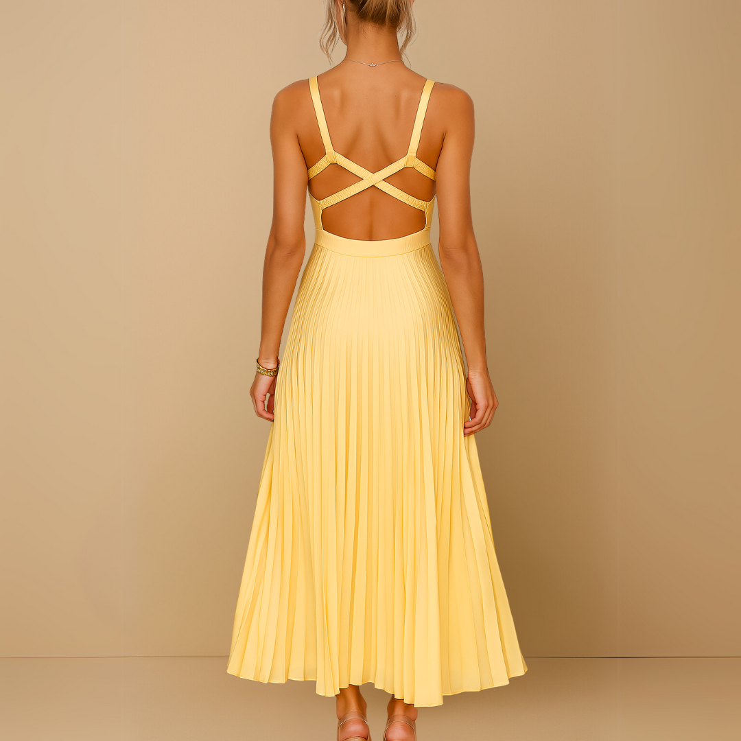 Sunlit Pleated Midi Dress