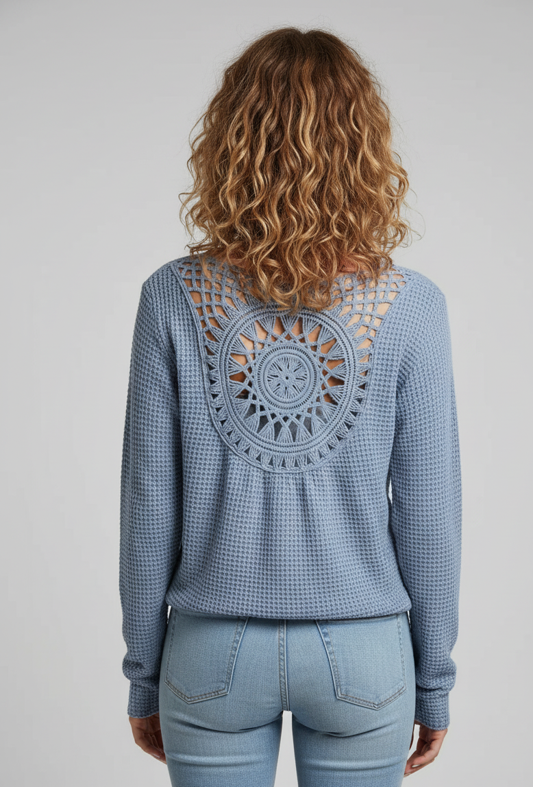 Open Back Knit Top with Mandala Detail