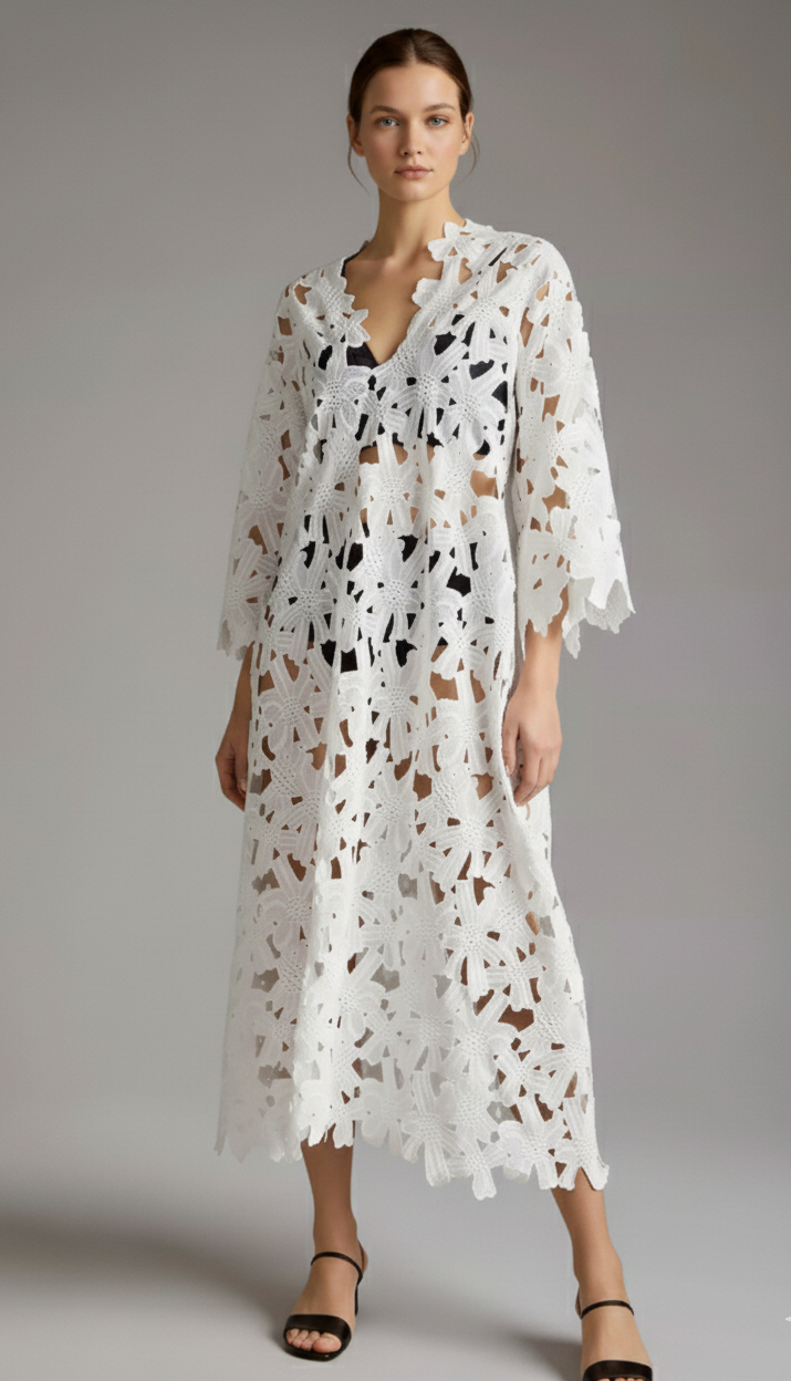 Elegant Lace V-Neck Midi Dress