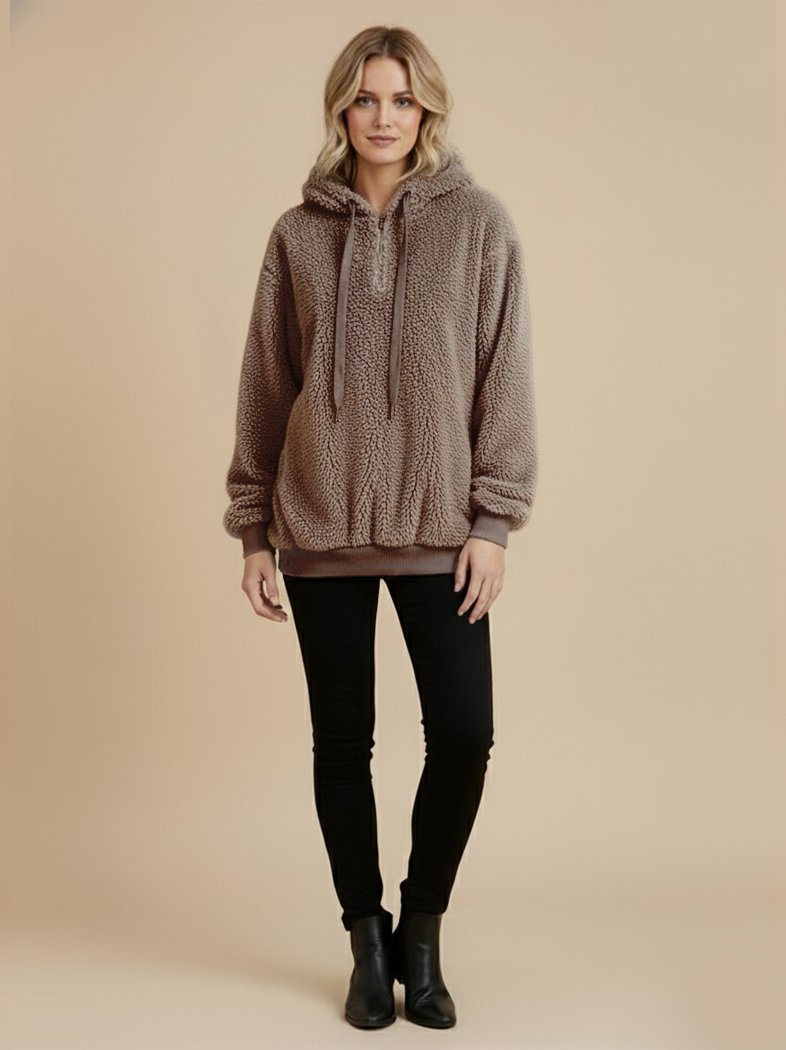 Athena Drawstring Teddy Hoodie