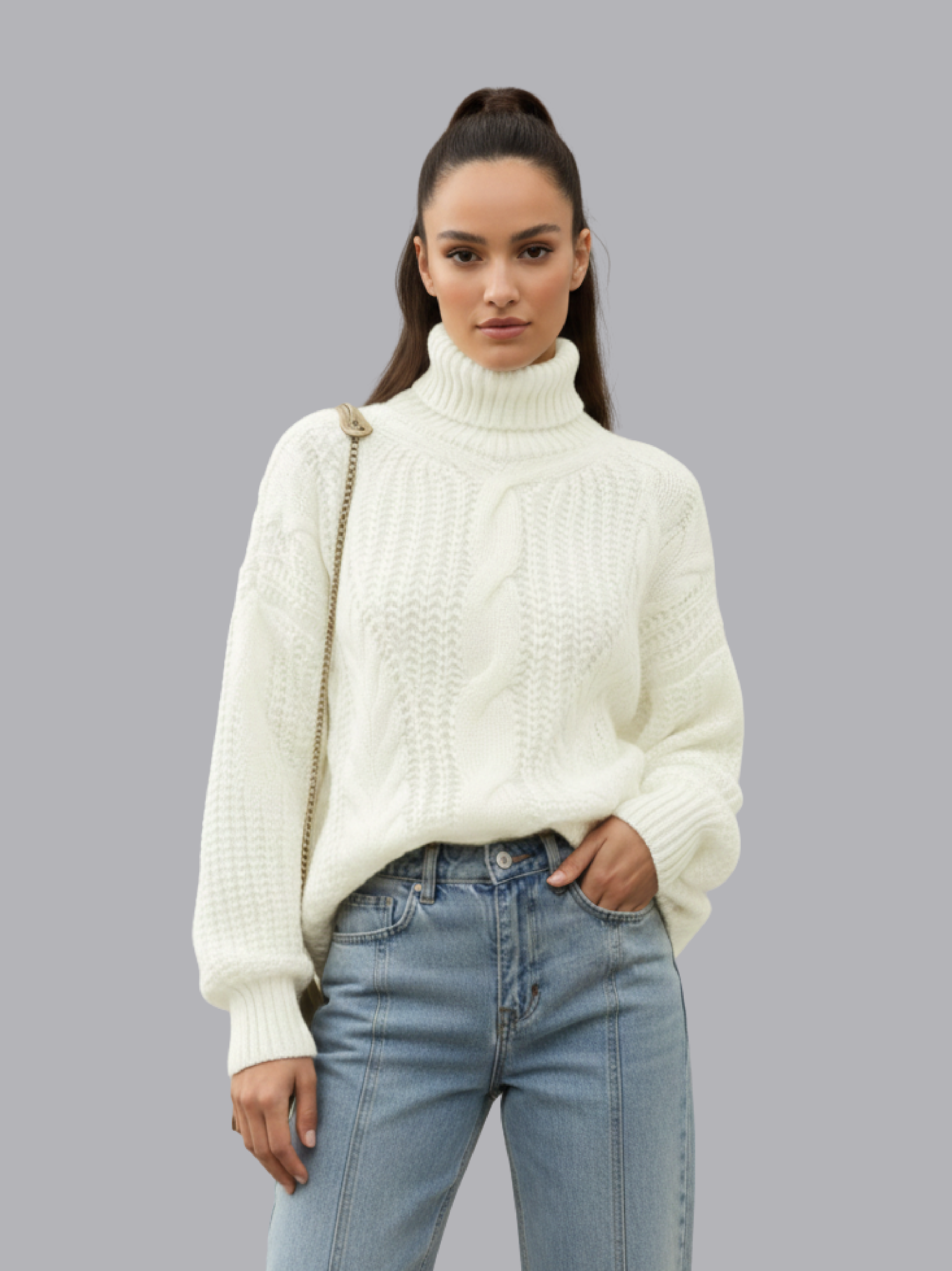 Chunky Cable Knit Turtleneck Sweater
