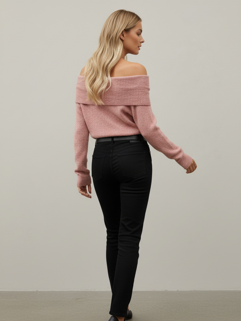 Off Shoulder Rib Knit Sweater