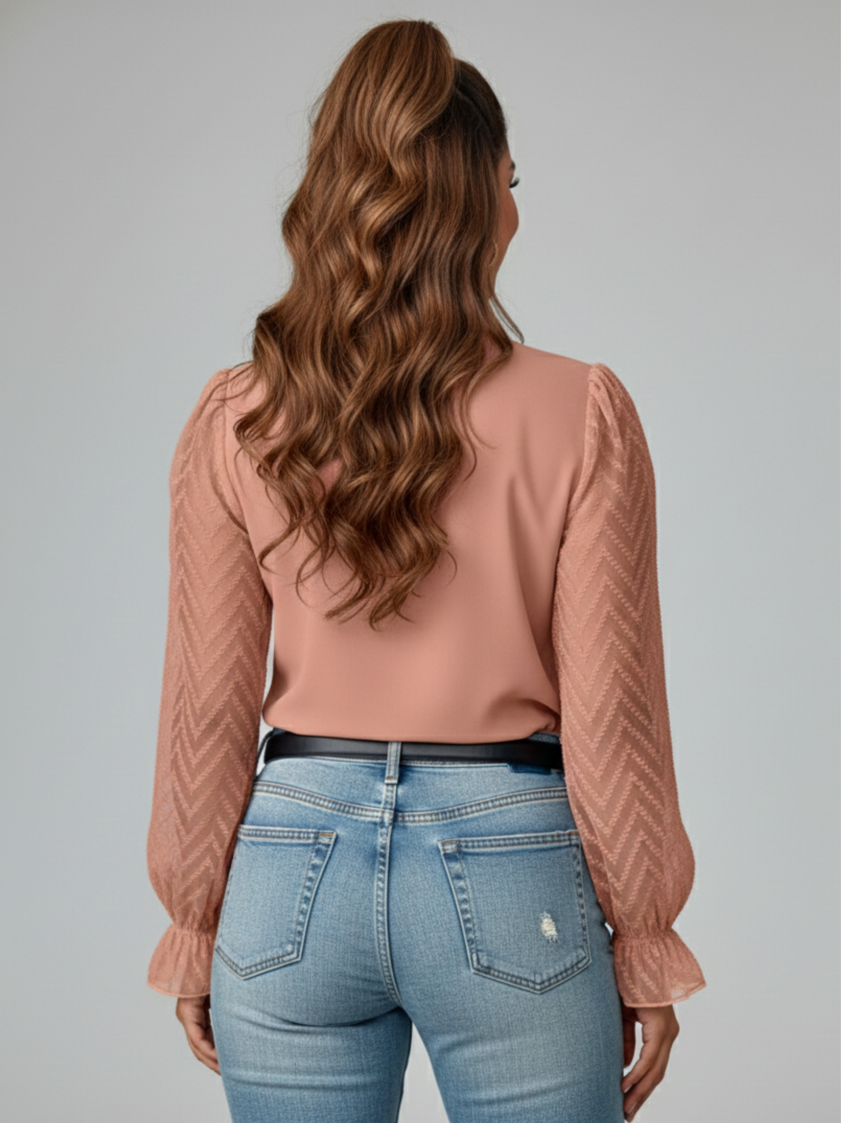 High Neck Long Sleeve Chiffon Blouse