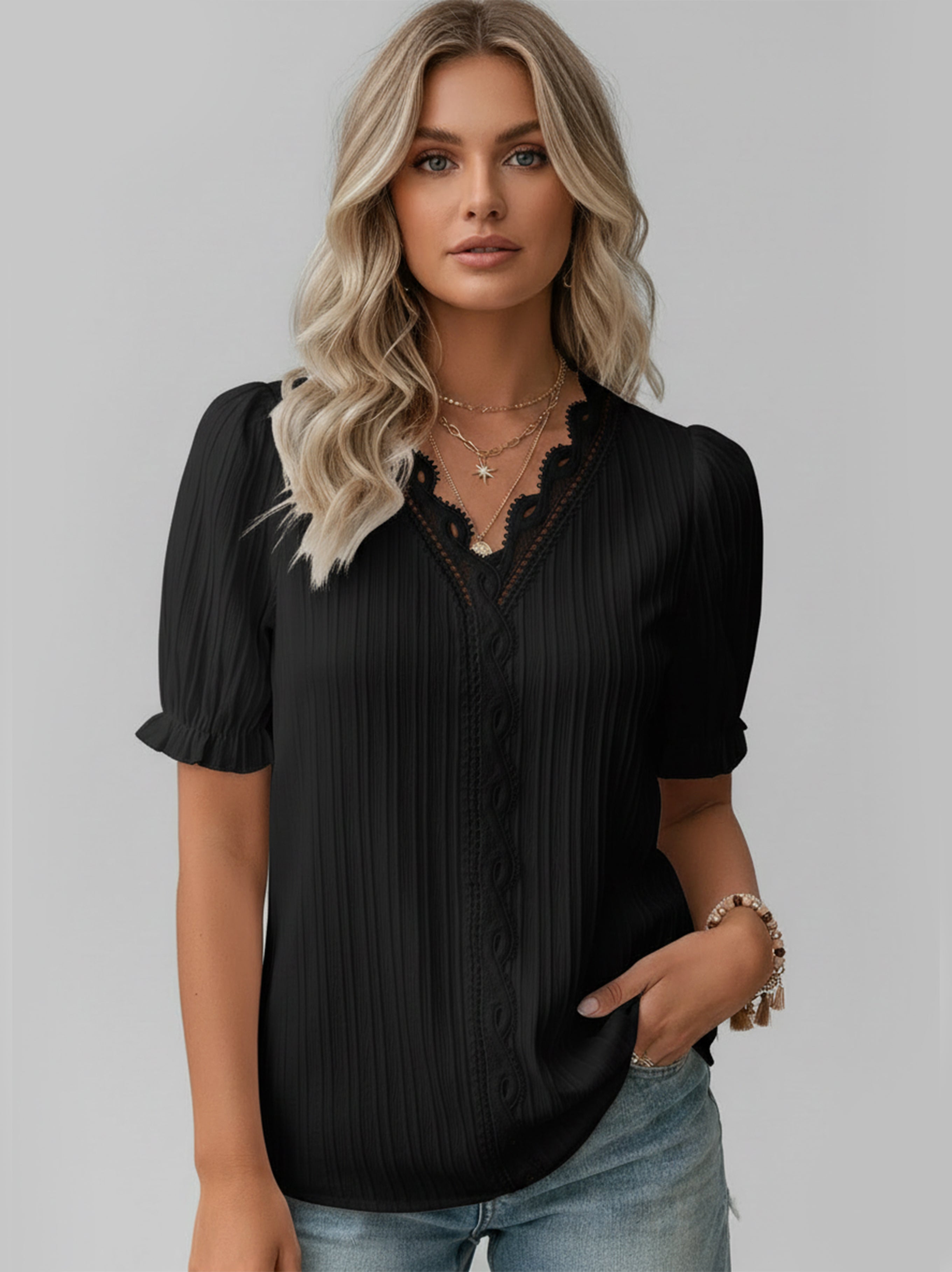 Minimal V-Neck Short Sleeve Shirt