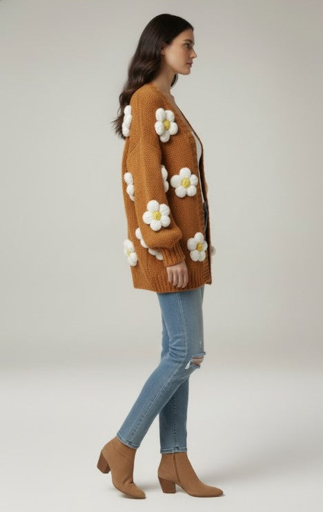 Embroidered Daisy Knit Cardigan