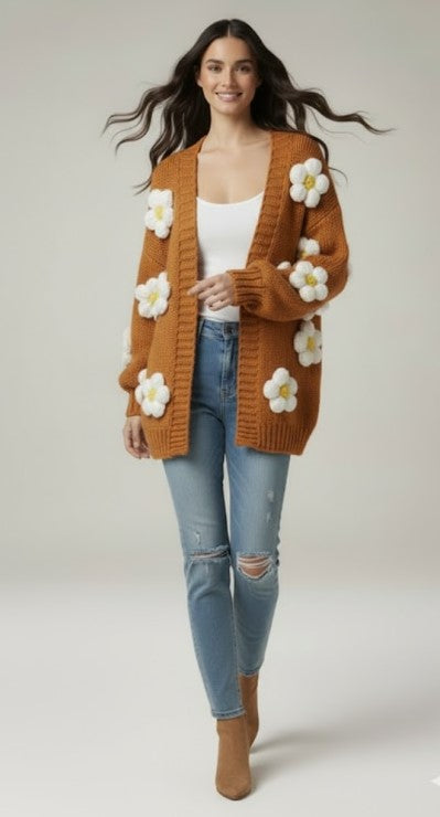 Embroidered Daisy Knit Cardigan