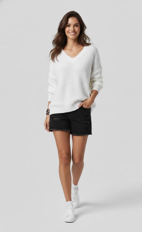 Relaxed Fit V-Neck Knit Sweater