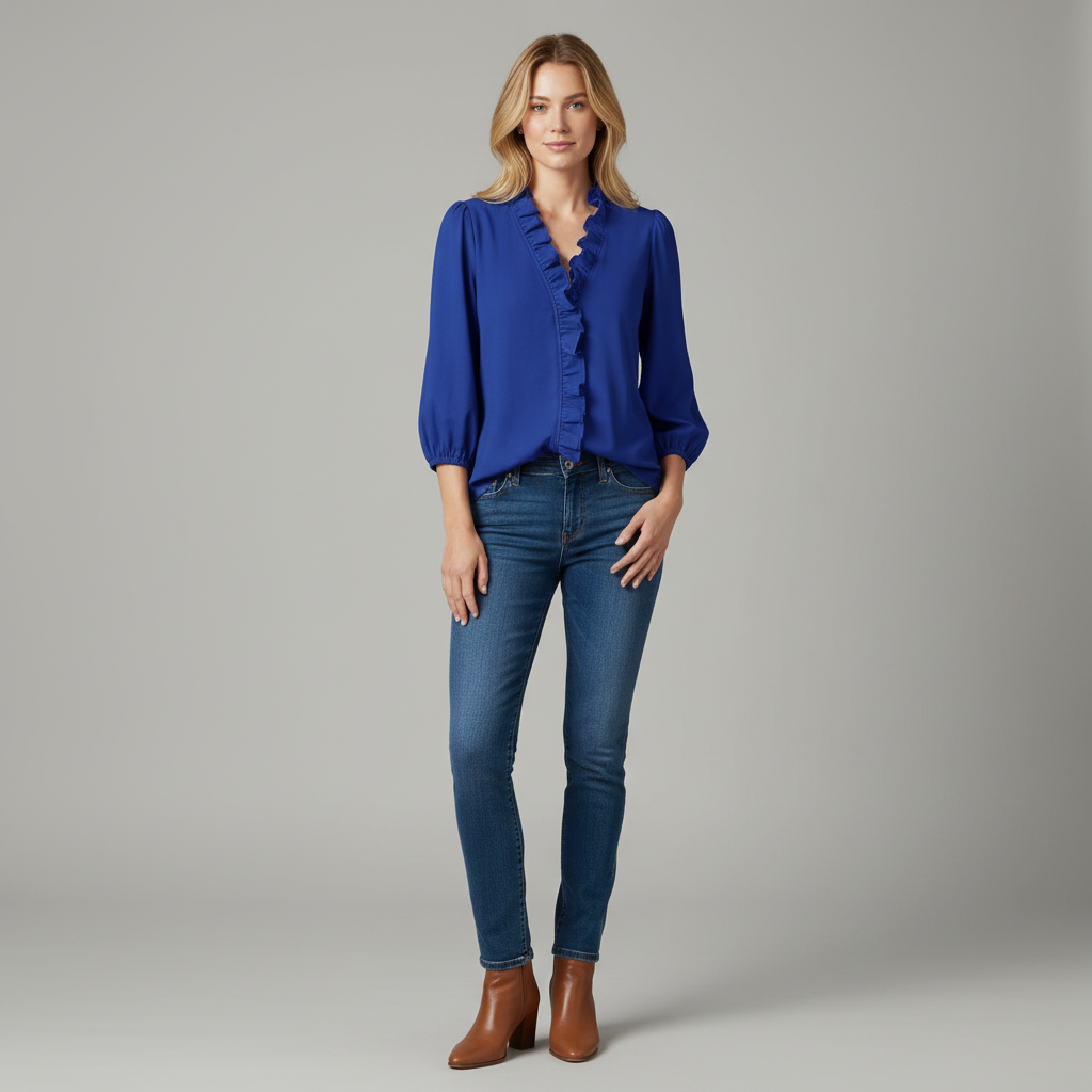 Ruffled V-Neck Blouse