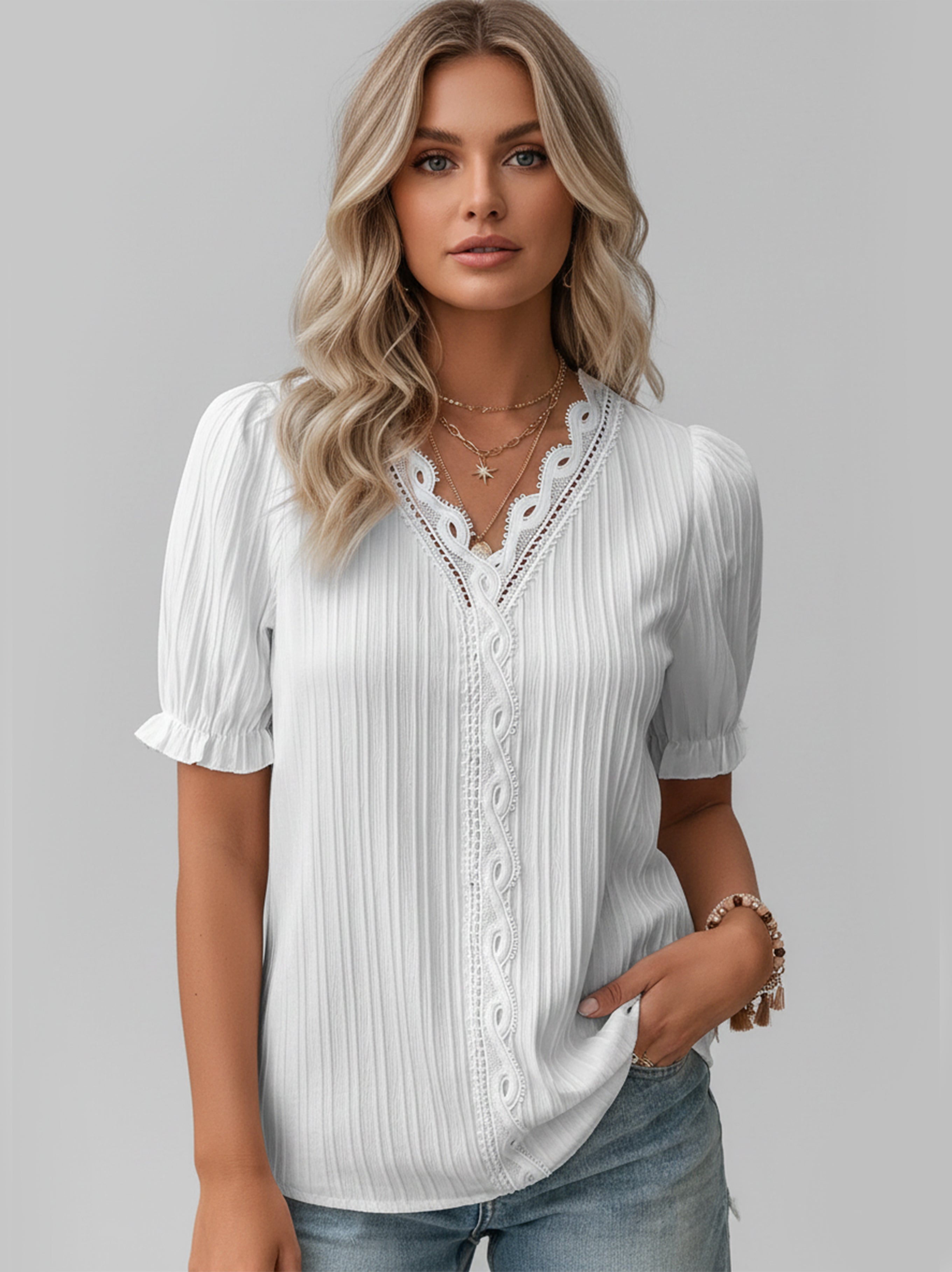 Minimal V-Neck Short Sleeve Shirt