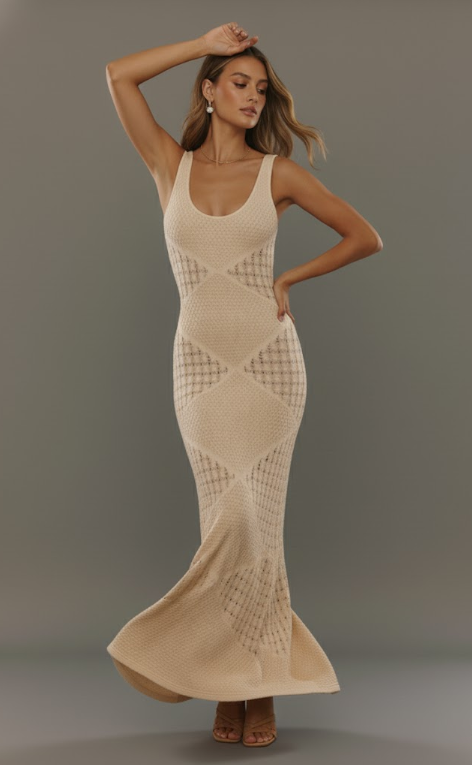 Two-Tone Knit Maxi Dress