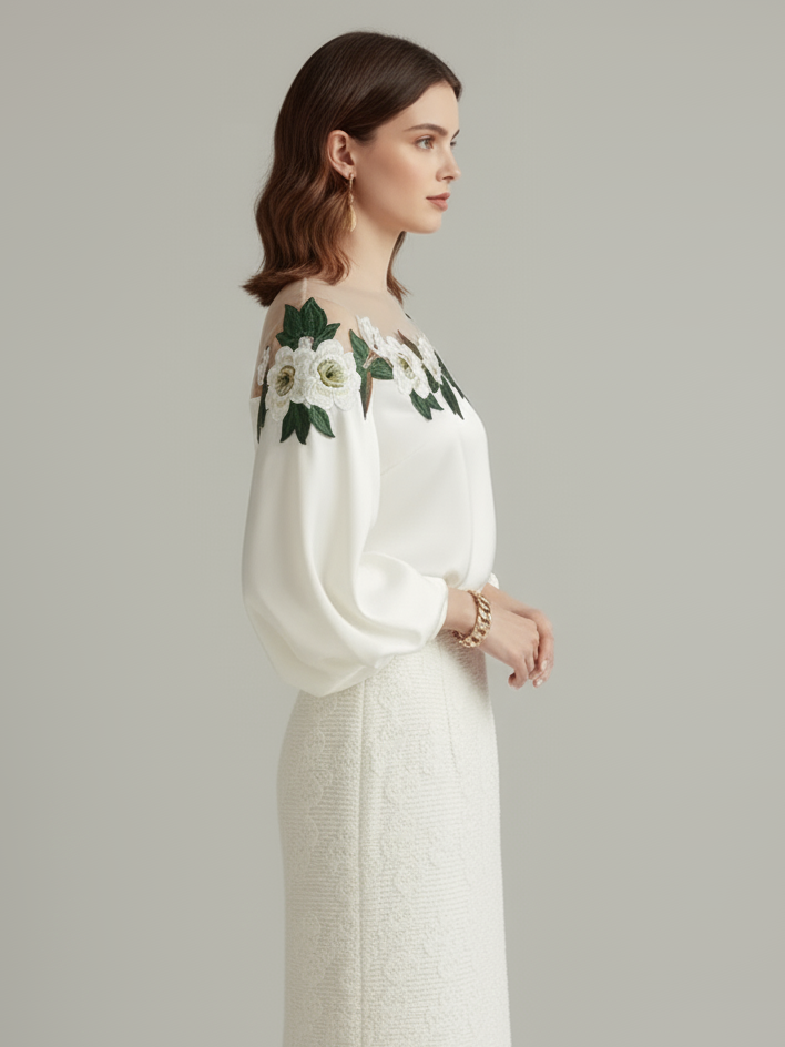 Off Shoulder Long Sleeve Pleated Blouse