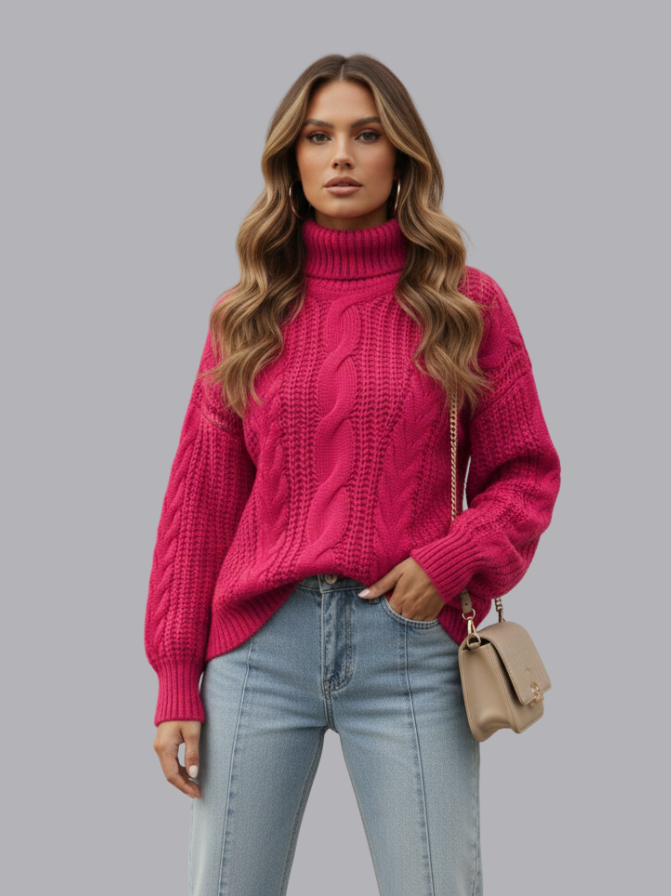 Chunky Cable Knit Turtleneck Sweater