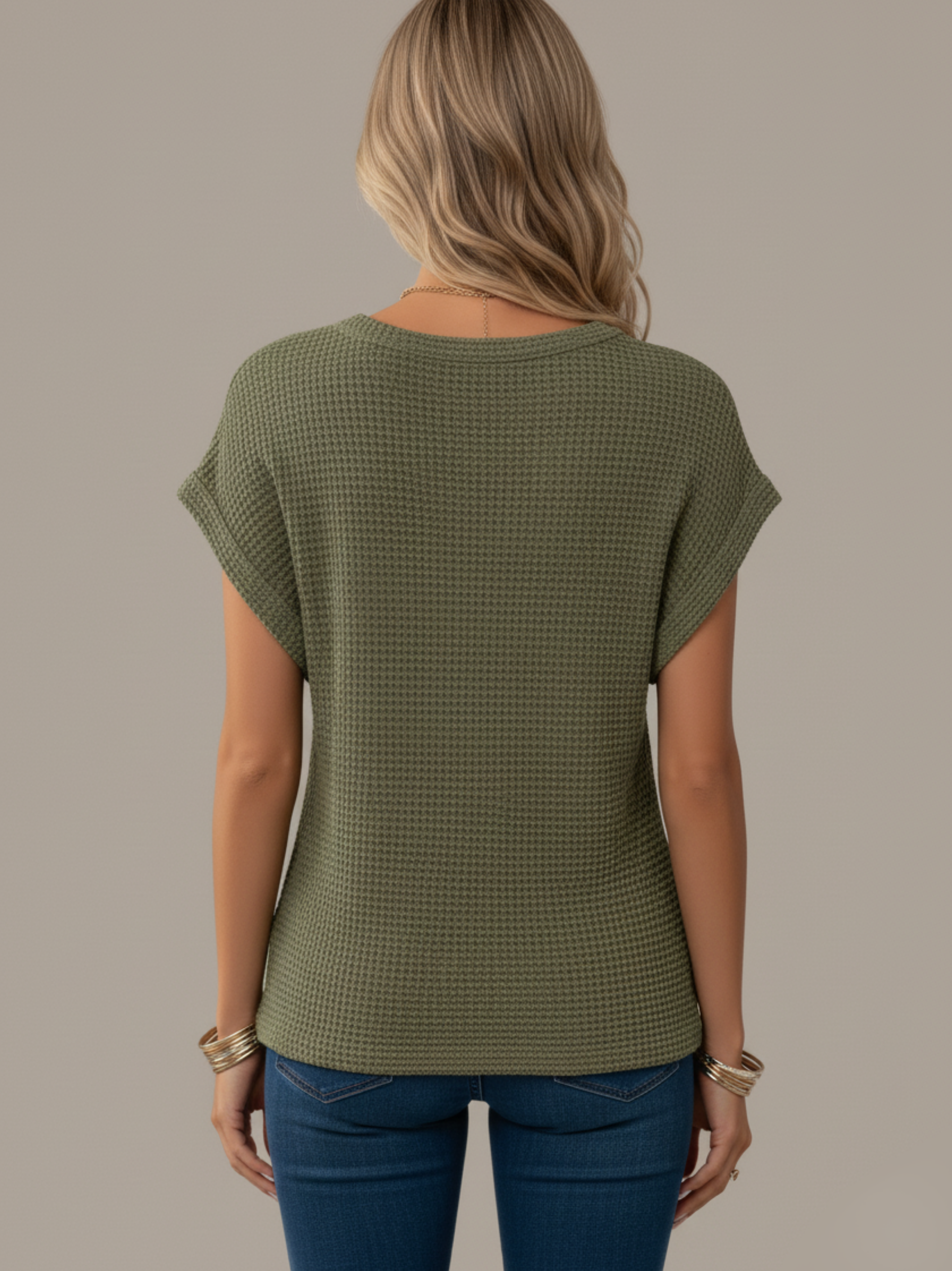 Textured Knit Short Sleeve Fitted Top