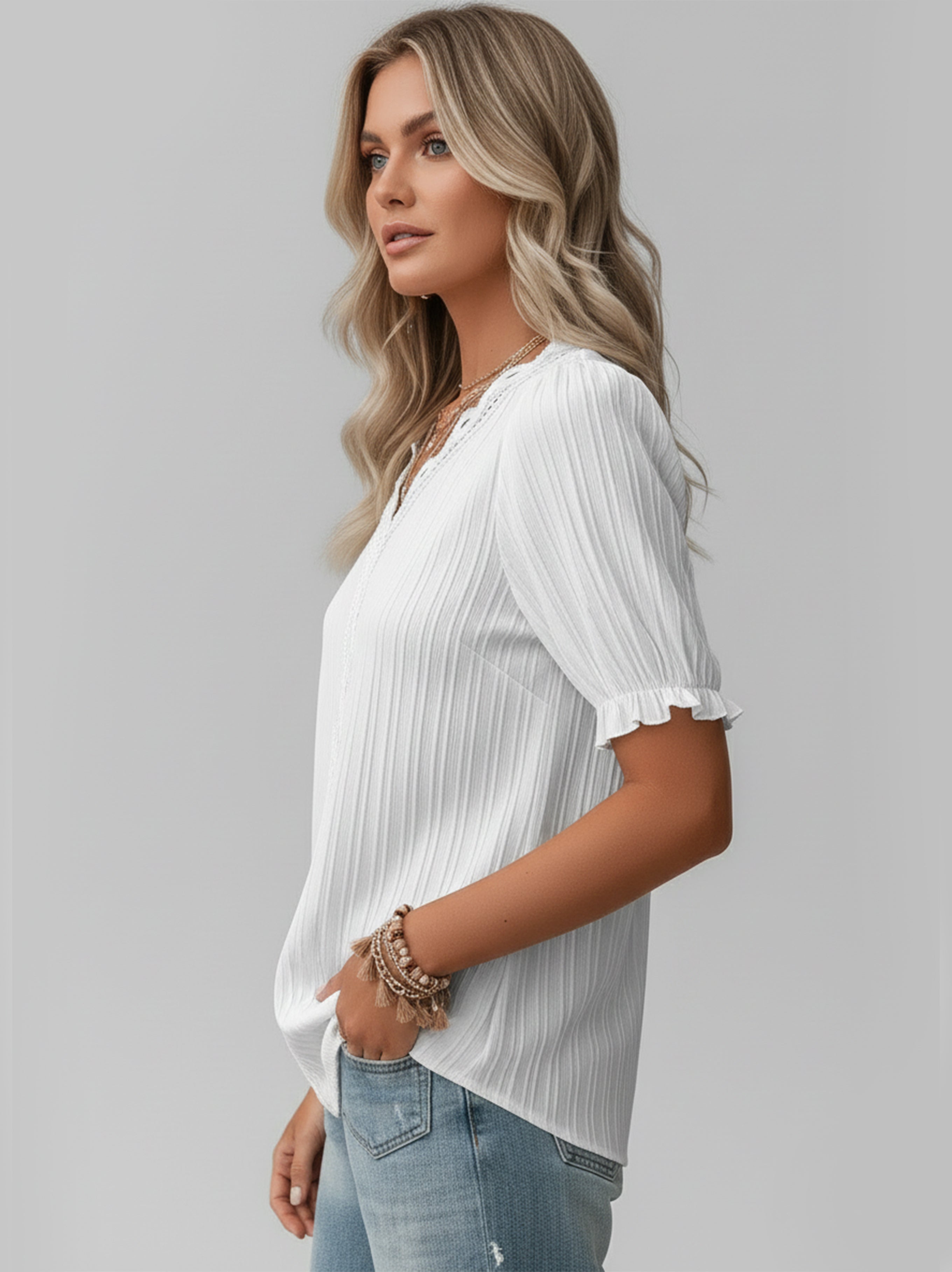 Minimal V-Neck Short Sleeve Shirt