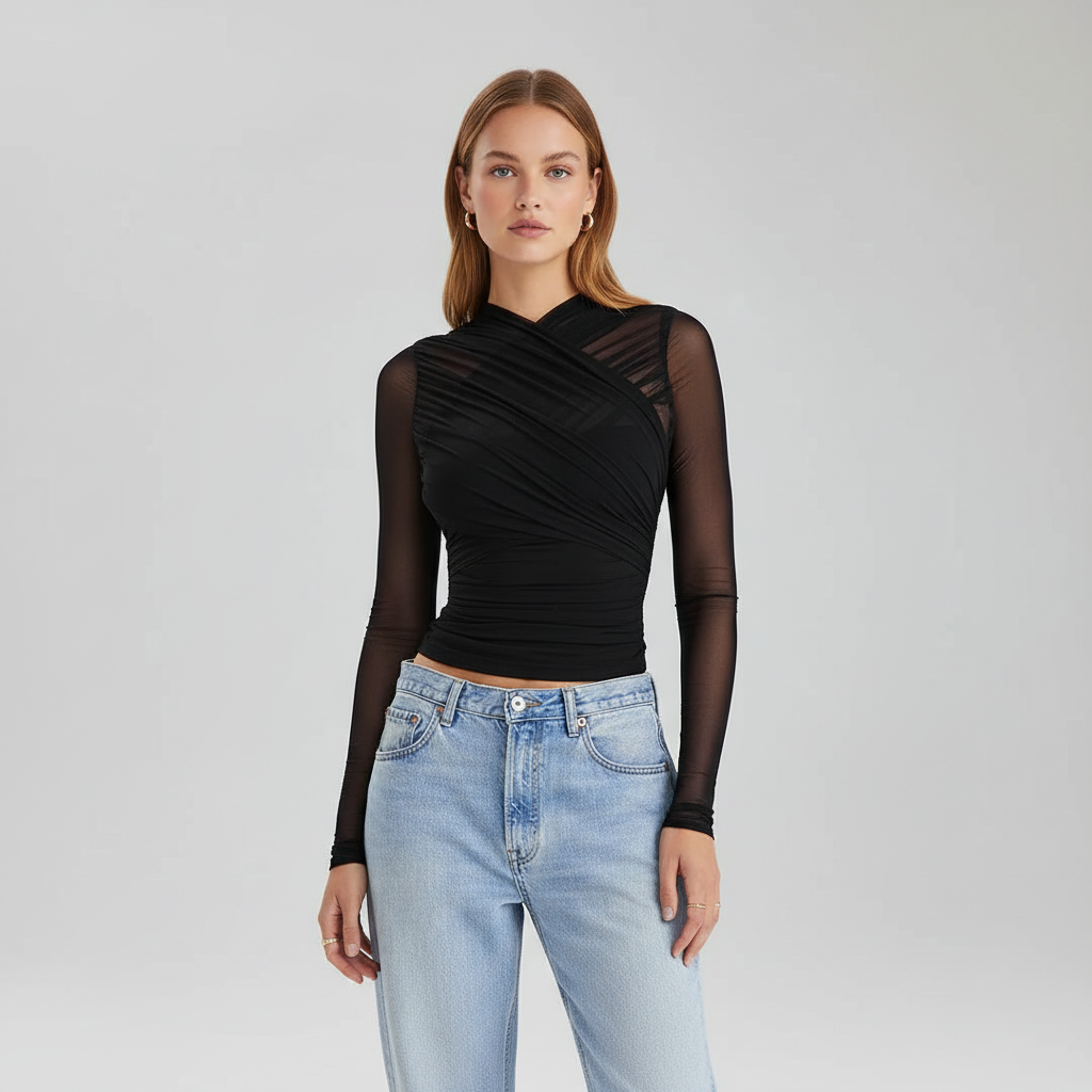 Sheer Mesh Long Sleeve Layering Top
